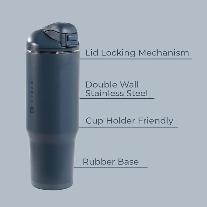 HydroJug Ease2o Water Bottle with Straw & Chug Lid, Stainless Steel, Vented Cap to Help Reduce Pressure, Water-Level Window, Cup Holder Friendly, Non-Slip Base – 40oz, Cascade