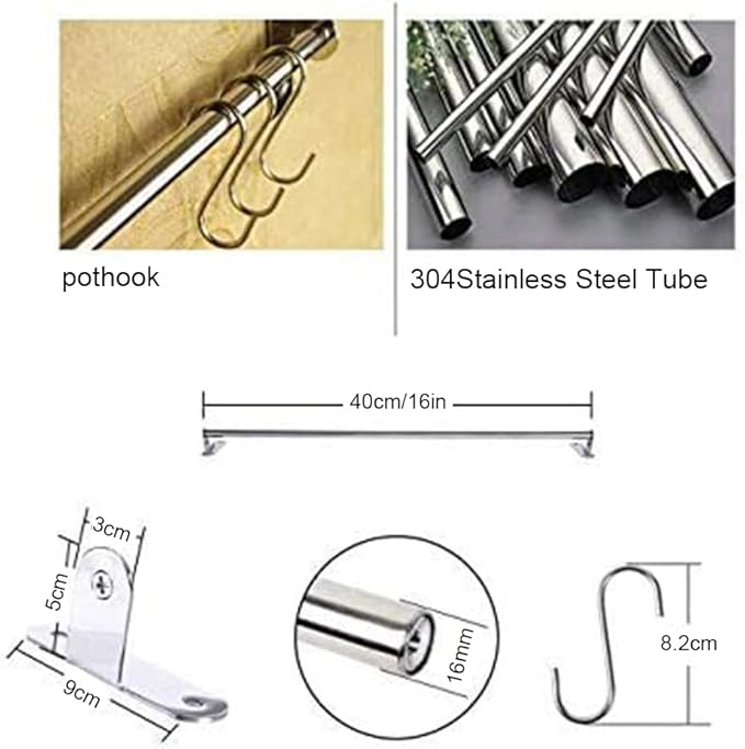 Kitchen Utensils Holder Hanging Racks 304 Stainless Steel Rail Utensil Storage Hanger Wall Mounted Rack for Tools and Pots(80cm)