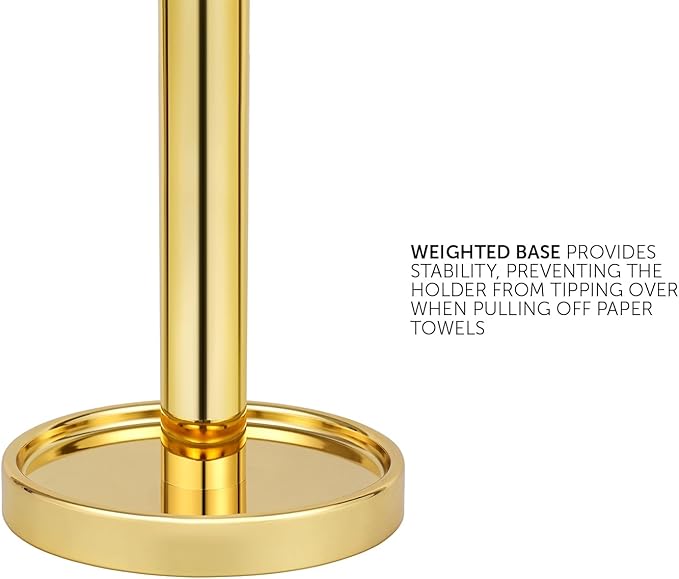 Ivilon Paper Towel Holder Stand - Steady and Easy Tear - Fits All Paper Towel Rolls - Gold Polished