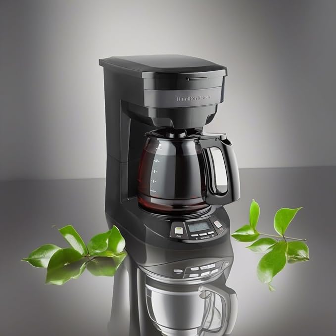 Hamilton Beach 12 Cup Programmable Drip Coffee Maker Machine, Regular & Bold Brew Options, Auto Pause and Pour, Glass Carafe, Black Stainless (46293J)