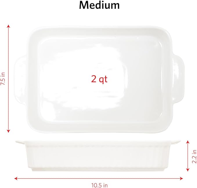 Glad Baking Dish Set, 3pc - Rectangular Stoneware Casserole Dishes for Oven and Microwave - Nesting Bakeware Set with Handles (12'', 10.5'', and 8.5''), Dishwasher Safe