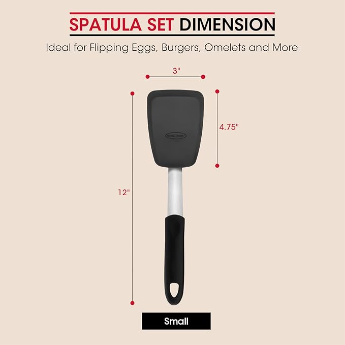 Unicook Flexible Silicone Spatula, Turner, 600F Heat Resistant, Ideal for Flipping Eggs, Burgers, Crepes and More, Small