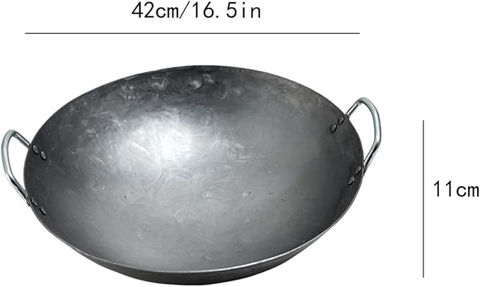 Wok Pfanne Traditioneller Handgehämmerter Wok Aus Refined Iron Mit Two Handles，1,8 MM Dick Wok (Rundboden) (Size : 42cm/16.5in)