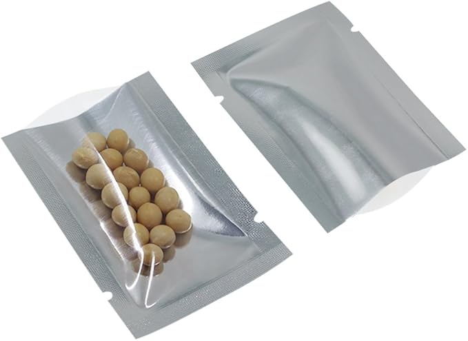 Silver Aluminum Foil Pouch Heat Seal Front Window Plastic Mini Open Top Flat Vacuum Packaging Mylar Bag Food Small Sample Mylar Storage with Tear Notch (200, 11x16cm (4.3x6.3 inch))