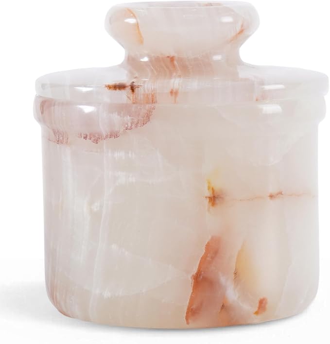 White Onyx Marble Butter Crock 4.25 Inches Handmade Butter Dish with Lid for Kitchen Countertop, French Butter Crock, Onyx Butter Bell, Water Sealed Butter Dish, Kitchen Gift for Mom