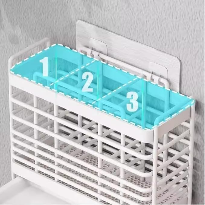 Utensil Holder Metal Hollow Out Kitchen Utensil Holder with 3 Compartments, Wall Mount/Countertop Utensil Drying Racks, White Utensil Caddy with Drain Tray and Hooks Cutlery Holder