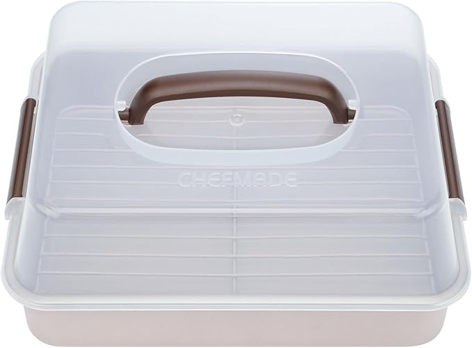 CHEFMADE Roasting Pan with Rack and Lid, 13-Inch Non-Stick Rectangular Deep Dish Oven-BBQ Bakeware for Oven Baking 9" x 13" x 2.4" (Champagne Gold)