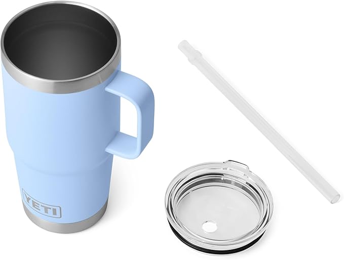 YETI Rambler 25 oz Tumbler with Handle and Straw Lid, Travel Mug Water Tumbler, Vacuum Insulated Cup with Handle, Stainless Steel, Big Sky Blue