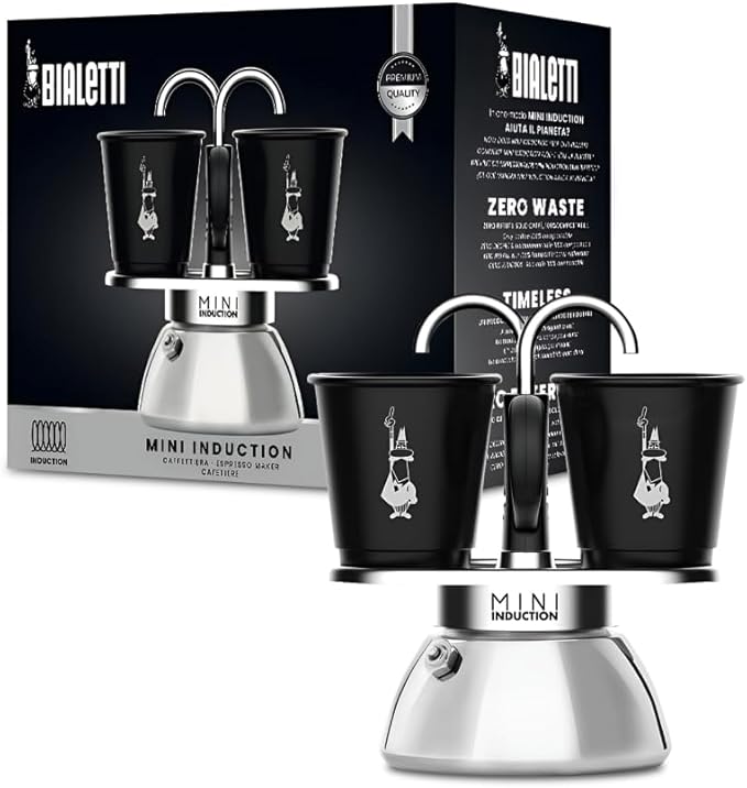 Bialetti Mini Express Induction Coffee Maker, Aluminium, Black, 2 Cups