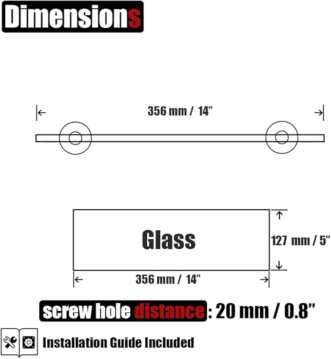 JQK Bathroom Glass Shelf Chrome, Tempered Glass Shower Storage 14 by 5 inches, 304 Stainless Steel Polished Chrome Wall Mount, TGS101L14-CH