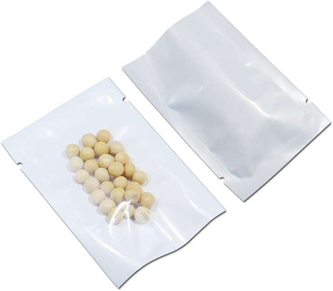 PABCK 300 Pack 5.5x7.9 inch (Usable Size 5.1x7.5 inch) White Clear Front Open Top 2.8mil Plastic Vacuum Pouch Heat Sealable Bags for Food Storage Packets Mini Sample with Tear Notches