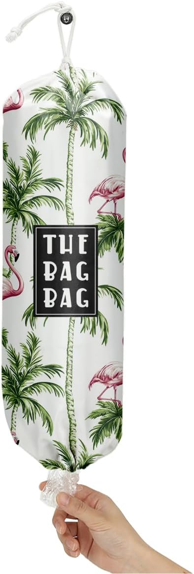 Plastic Bag Organizer, Reusable And Washable Country Style Plastic Cag Organizer,for Home Kitchen Travelling Camping Decor, use 1 Pack，Flamingo Palm Tree Pattern