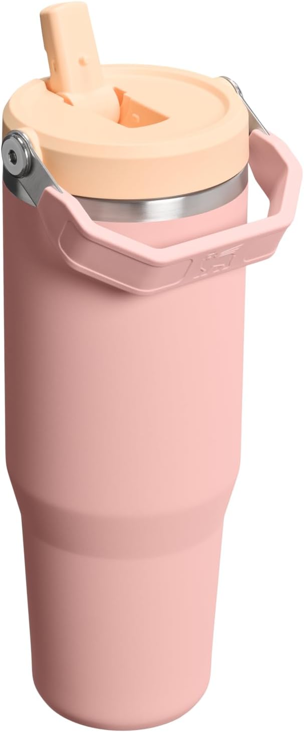 STANLEY IceFlow 2.0 Flip Straw Tumbler with Handle 20 oz | Twist On Lid and Flip Up Straw | Leak Resistant Water Bottle | Insulated Stainless Steel | BPA-Free | Peach Rose
