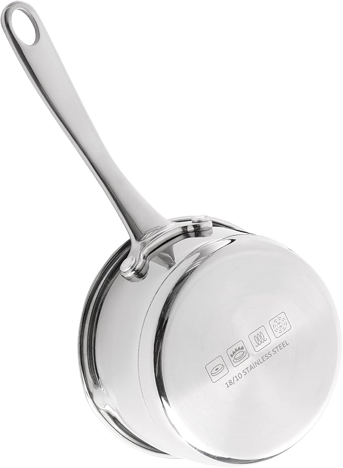 DEAYOU 18/10 Stainless Steel Butter Warmer Measuring Pan, 0.5-Quart Milk Warmer Pot with Dual Pour Spouts, 17OZ Small Sauce Pan for Stove Top, Chocolate Melting, Coffee Tea Soup Warming