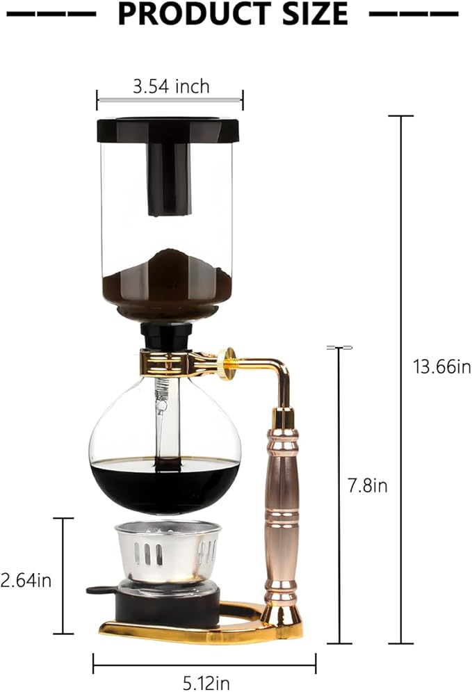 Stovetop Siphon Coffee Maker, Manual Vacuum Coffee Maker 3-Cup (360ml) with Alcohol Burner, Adjustable Buffer Clamp, Stainless Steel Bracket Base for Coffee Aficionados
