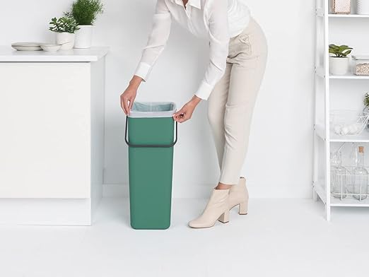 Brabantia Sort & Go Kitchen Recycling Bin | L / 10.6 Gal / 40L | Fir Green | Removable Stay-Open Lid, Carry Handle | Trash Can for Bottles, Cans, Paper, Glass | Wall Bracket Sold Separately