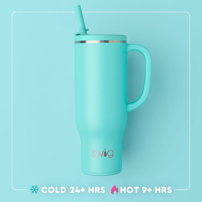 Swig Life 30oz Mega Mug, 30oz Tumbler with Handle and Straw, Large Insulated Tumblers, Cup Holder Friendly Travel Mug, Stainless Steel 30 oz Tumbler, Reusable Insulated Water Bottle (Spring Chick)