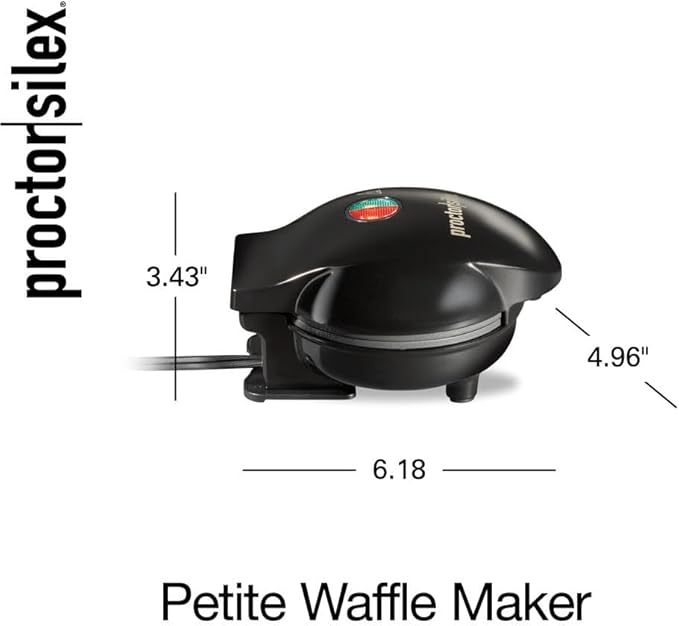 Proctor Silex Mini Waffle Maker Machine with 4” Round Non-stick Grids, Make Personalized Individual Breakfast Keto Chaffles and Hashbrowns, Compact, Black (26100)