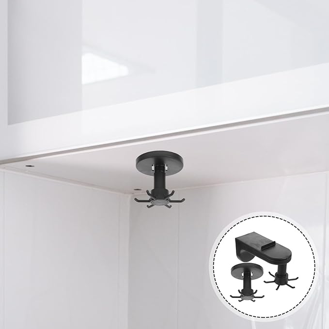 VOSAREA 2pcs Rotatable Kitchen Utensil Hooks 6-Claw Adhesive Wall-Mounted Hangers Black Multifunctional Cabinet Hook Set for Hanging Cooking Tools