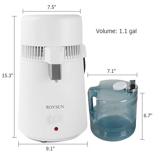 ROVSUN 【Upgraded】 1.1 Gallon/4L Water Distiller Countertop Distilled Water Machine with Flame-Retardant Material, BPA-Free Container & Stainless Steel Interior, 750W Distilled Water Maker Purifier