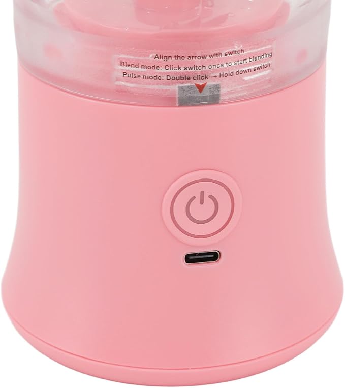 600ml Portable Blender 150W 18000RPM USB Rechargeable 4000mAh 2 Modes Mix & Pulse Mini Juicer Cup with Leak Proof Lid White Pink (Pink)