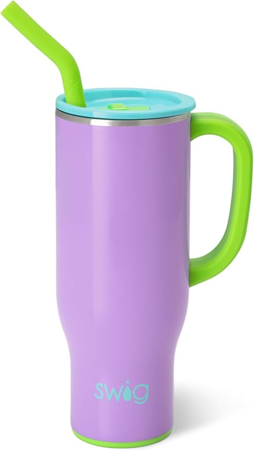 Swig Life 30oz Mega Mug, 30 oz Tumbler with Handle and Straw, Cup Holder Friendly, Dishwasher Safe, Extra Large Insulated Tumbler, Stainless Steel Water Bottle (Ultra Violet)