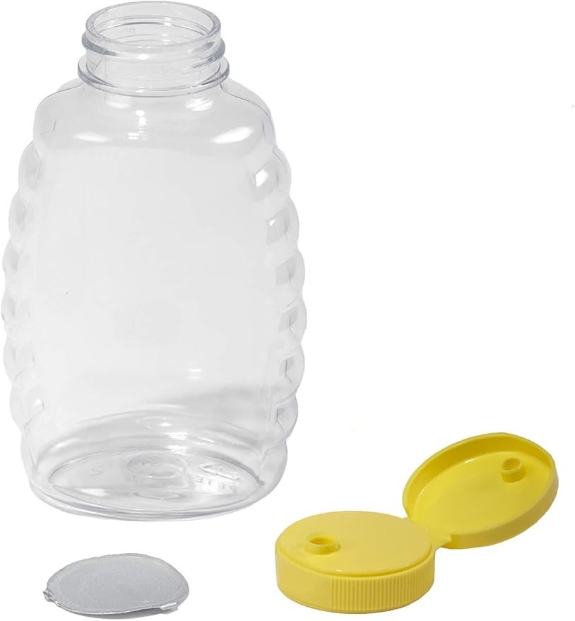 Little Giant® Plastic Honey Jar | Skep-Style Jar | Honey Squeeze Bottle with Flip-top Lid | Plastic Honey Bottle | 12 Pack | 16 Ounce