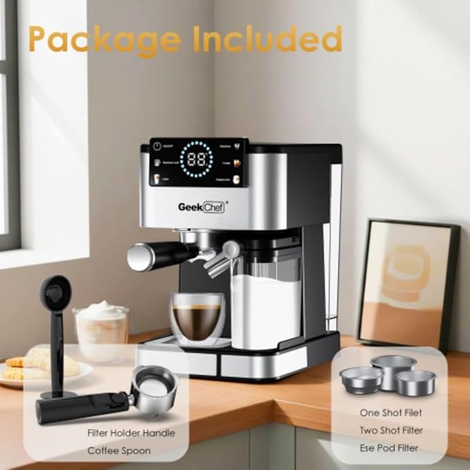 Espresso Machine for Home Barista - 20 Bar Coffee Maker with Automatic Milk Frother, TouchScreen, ESE POD & Instant Heating, Brews Cappuccino/Latte/Iced Coffee