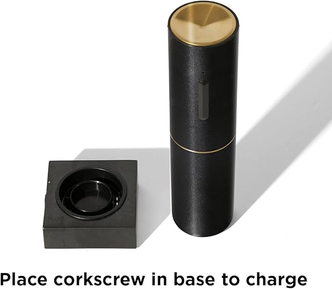 RBT Electric Corkscrew Wine Opener with Foil Cutter and Marble Charging Base, Black