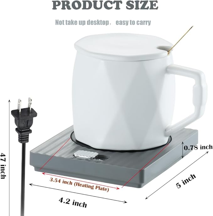 Coffee Mug Warmer - Fastest Heating Cup Warmer for Office Desk Accessories with Metal Heating Panel & 2 Temperature Settings for Coffee, Cocoa, Milk, Tea & Candles (Gray)