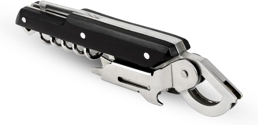 Peugeot - Clavelin Sommelier’s Corkscrew - Patented Single Pull Manual Bottle Opener with Foil-Cutter and Bottle Cap Remover, Black, 5.5 Inches