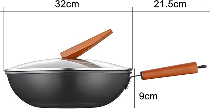 Wok Pan with Lid, 12.6in Woks & Stir Fry Pans No Chemical Coated Flat Bottom Chinese Wok for Induction, Electric, Gas, All Stoves