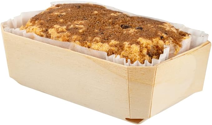 Restaurantware Taipei 17 Ounce Wooden Baking Molds 100 Oven Ready Disposable Loaf Pans - With Paper Liners Greaseproof Wood Containers For Baking For Banana Bread Meatloaf And More