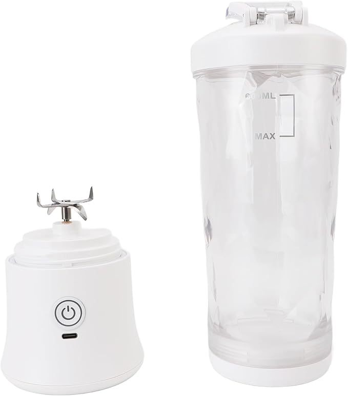 Generic Portable Blender, 600ml 18000RPM USB C Rechargeable Mini Juicer Cup, Stainless Steel Blades Blender with RGB Light, Ideal for Travel, Gym & Sports