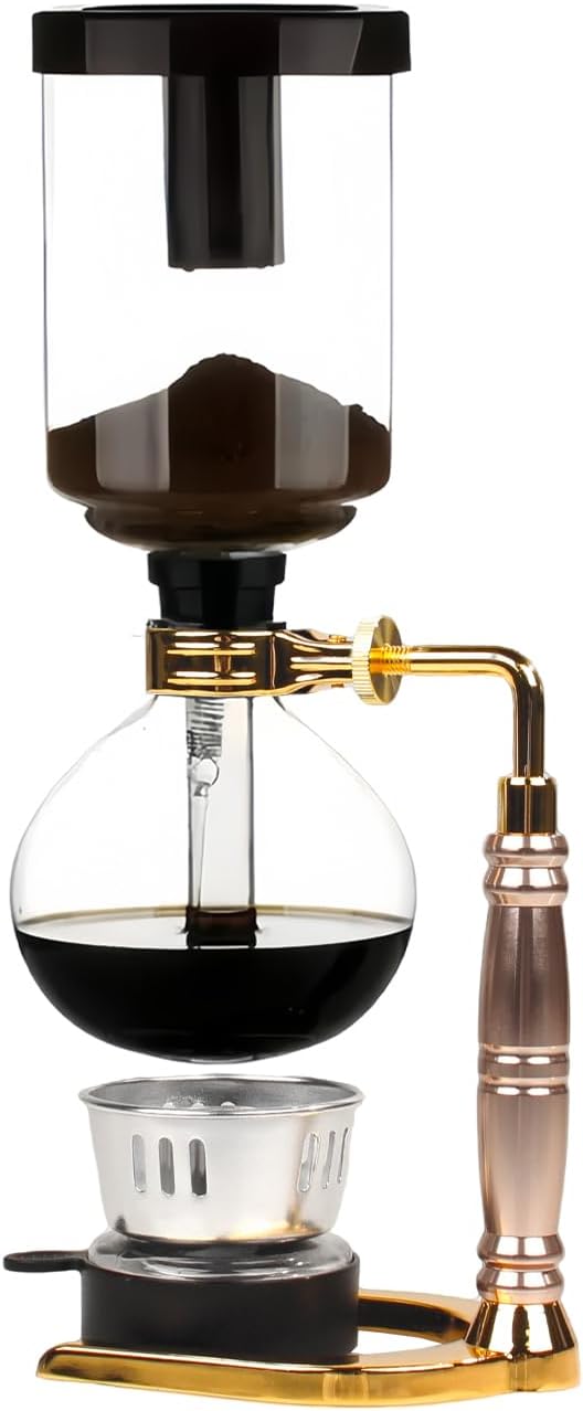 Japanese Siphon Coffee Maker, Glass Vacuum Siphon Coffee Pot 5-Cup (600ml) with Alcohol Burner, Adjustable Buffer Clamp, Stainless Steel Bracket Base for Coffee Aficionados