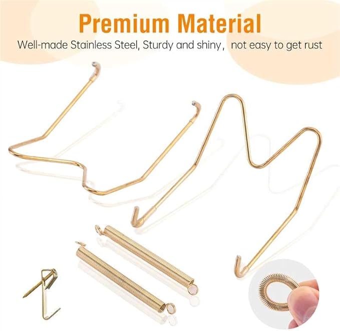 Bilillo 12 Pieces Heavy Duty Invisible Wall Plate Hangers, Stainless Steel Wire Plate Holders with Hooks and Rubber Protectors, Safe and Sturdy Display Hangers for 4-5 Inch (Gold)