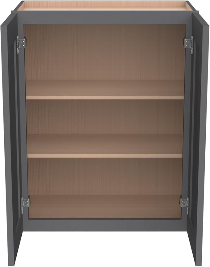 Wall-Mounted Cabinet – Solid Wood Shaker Style Medicine Cabinet with Adjustable Shelves & Soft-Close Doors for Bathroom, Kitchen, and Office Storage (Pebble Gray, 30" W x 12" D x 30" H)