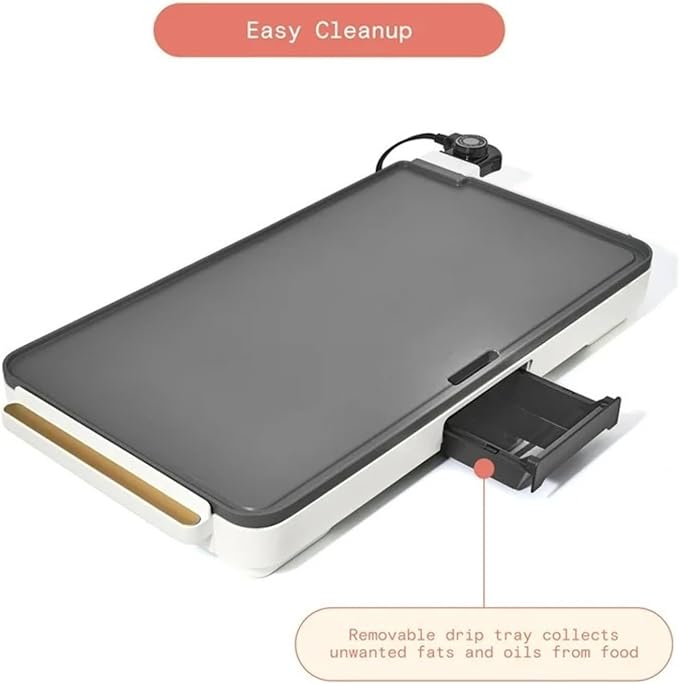 Electric Griddle 12x22 Inch with Backsplash, Nonstick Cooking Surface, Adjustable Temperature Control (White Icing)