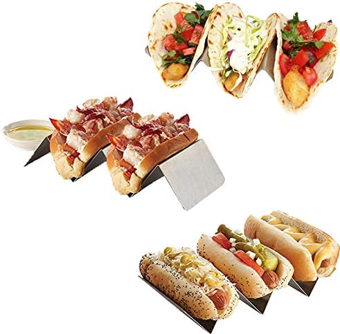Set of 16 Metal Taco Holders - Stainless Steel Taco Trays- Dishwasher, Oven, and Grill Safe - Great for Sandwiches and Hotdogs too (16)
