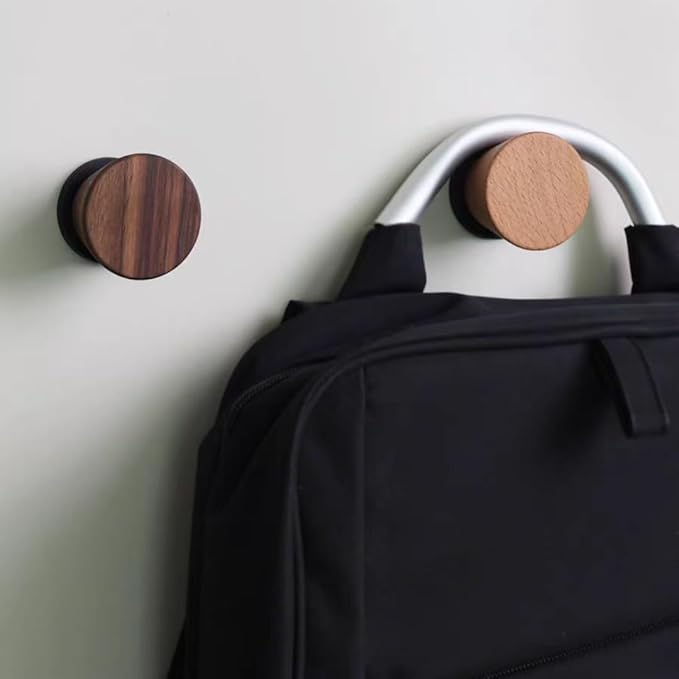 2 PCS Retro Magnetic Hooks, Wrought Iron Wooden Ball Hooks, Creative Punch-Free Storage for Refrigerators, Metal Doors, and Lockers (Beech Wood,L)