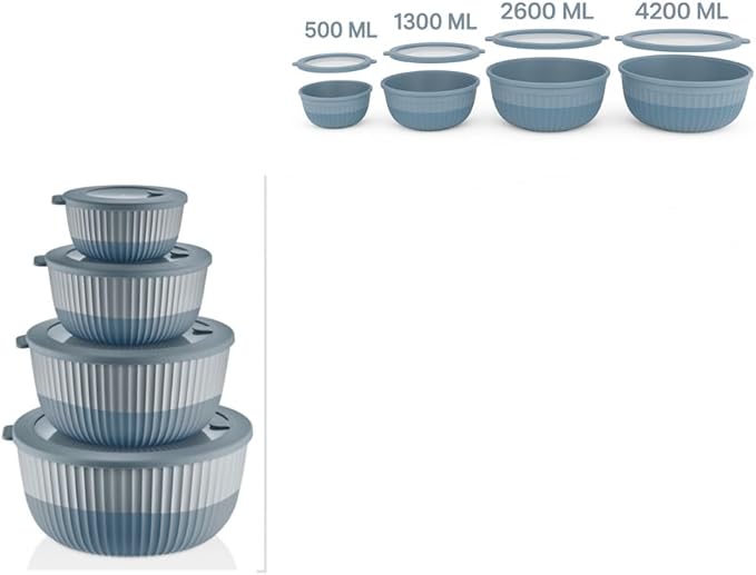 Mixing Bowls with Lids, 8-Piece Airtight Leak-Proof Nesting BPA-Free Bowl Set for Kitchen & Food Storage, Large 4200ml Capacity, Microwave & Dishwasher Safe