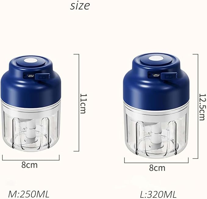 Electric Garlic Chopper, Mini Portable Veggie Cutter with 4/6 Stainless Steel Blades, Portable Wireless Rechargeable Mini Electric Garlic Food Chopper for Garlic, Onion, Chili, Nuts (Blue,250ML)