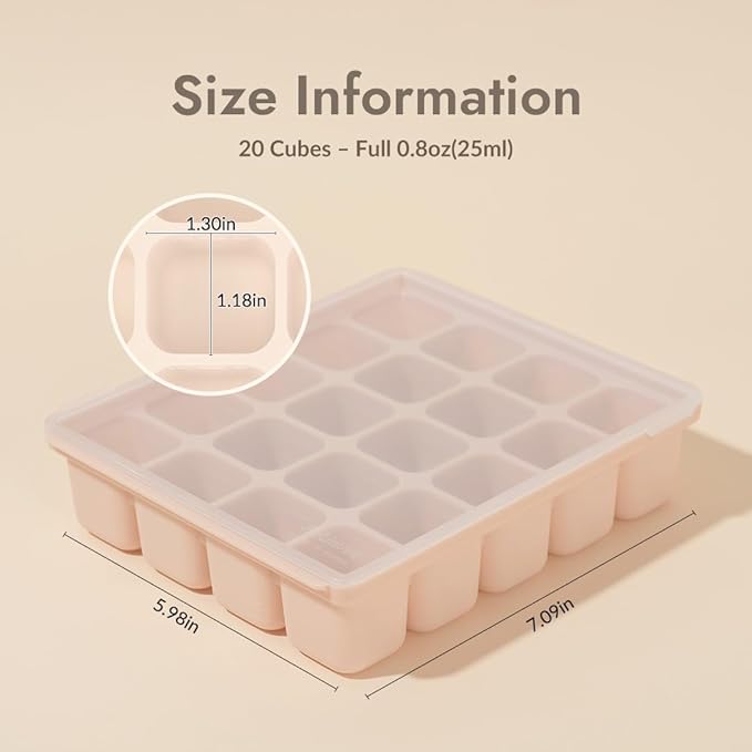 Baby Food Storage Silicone Cubes with Clip-On Lid Freezer Tray Baby Food Soups Purees Ice Safe Design Made in Korea (20cubes 0.8oz, Celadon Green Set of 2)