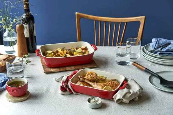 STAUB Ceramic Rectangular Baking Dish Set, 2 pc, Cherry
