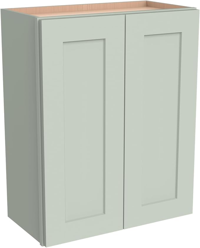 Wall-Mounted Cabinet – Solid Wood Shaker Style Medicine Cabinet with Adjustable Shelves & Soft-Close Doors for Bathroom, Kitchen, and Office Storage (Jade Green, 24" W x 12" D x 30" H)