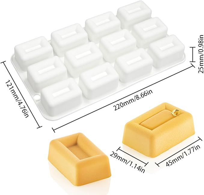 mostsom Silicone Molds Mousse Mold 12 Cavity 3D Rectangle Shape Chocolate Truffle Mousse Cake Dessert Mold DIY Baking Moulds (F Small Rectangle)