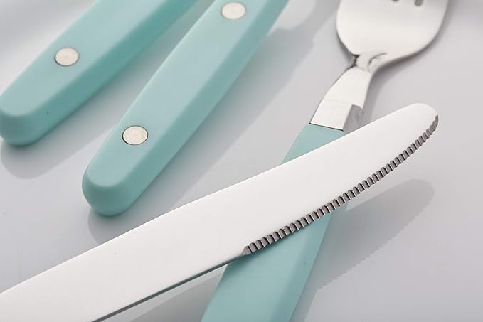 ANNOVA Silverware Set, Retro/Rivet Colorful Stainless Steel Tableware Kitchen Flatware Set Utensils, Includes Dinner Knives, Forks, Spoons, Salad Forks & Dessert Spoons (Turquoise, 20 Pieces)