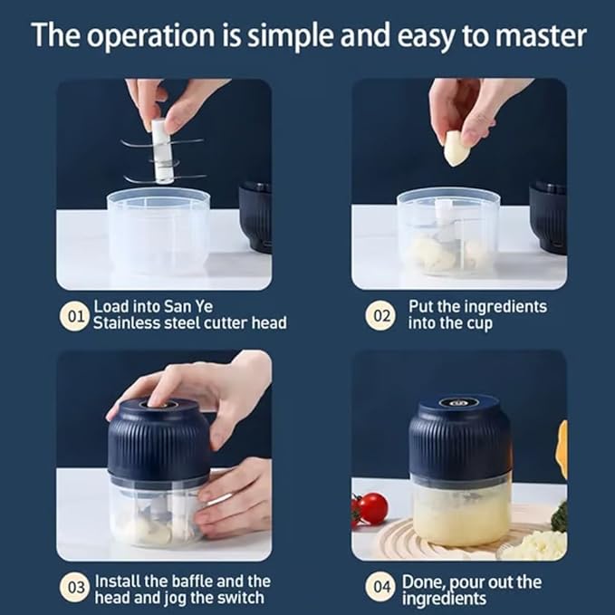 Electric Garlic Chopper, Mini Portable Veggie Chopper, 2026 New Small Garlic Chopper Mincer, USB Rechargeable, Wireless Veggie Grinder, For Mashing Onion, Garlic, Chili, Ginger (Blue, 3 blades)