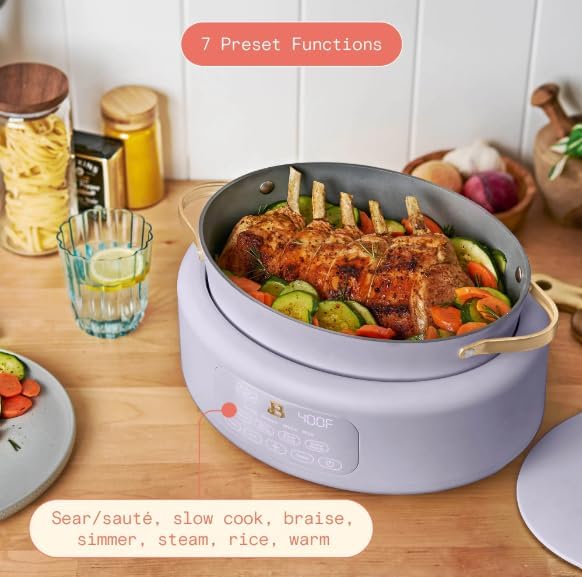 10-in-1 Electric Multi-Cooker, 6 Quart Programmable Cooking Pot with Digital Display, Nonstick Interior, One-Touch Controls, Multi-Function Kitchen Appliance (Lavender)