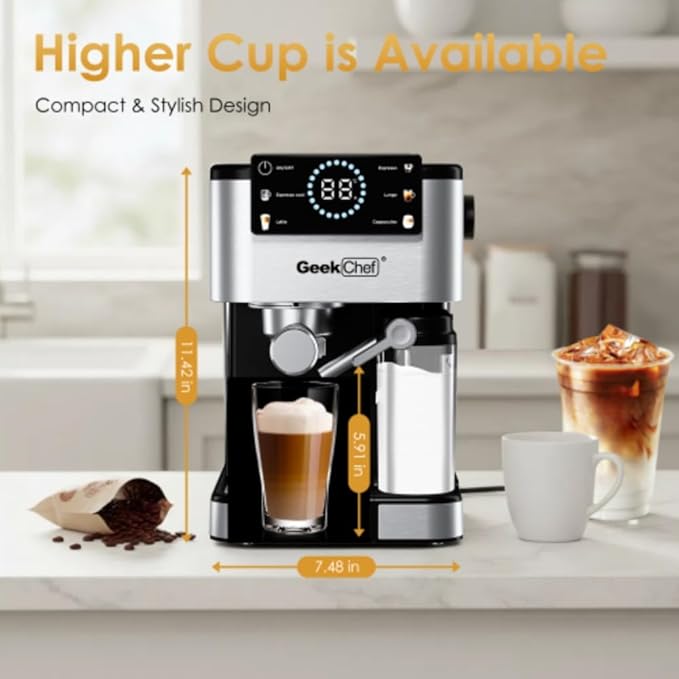 Espresso Machine for Home Barista - 20 Bar Coffee Maker with Automatic Milk Frother, TouchScreen, ESE POD & Instant Heating, Brews Cappuccino/Latte/Iced Coffee